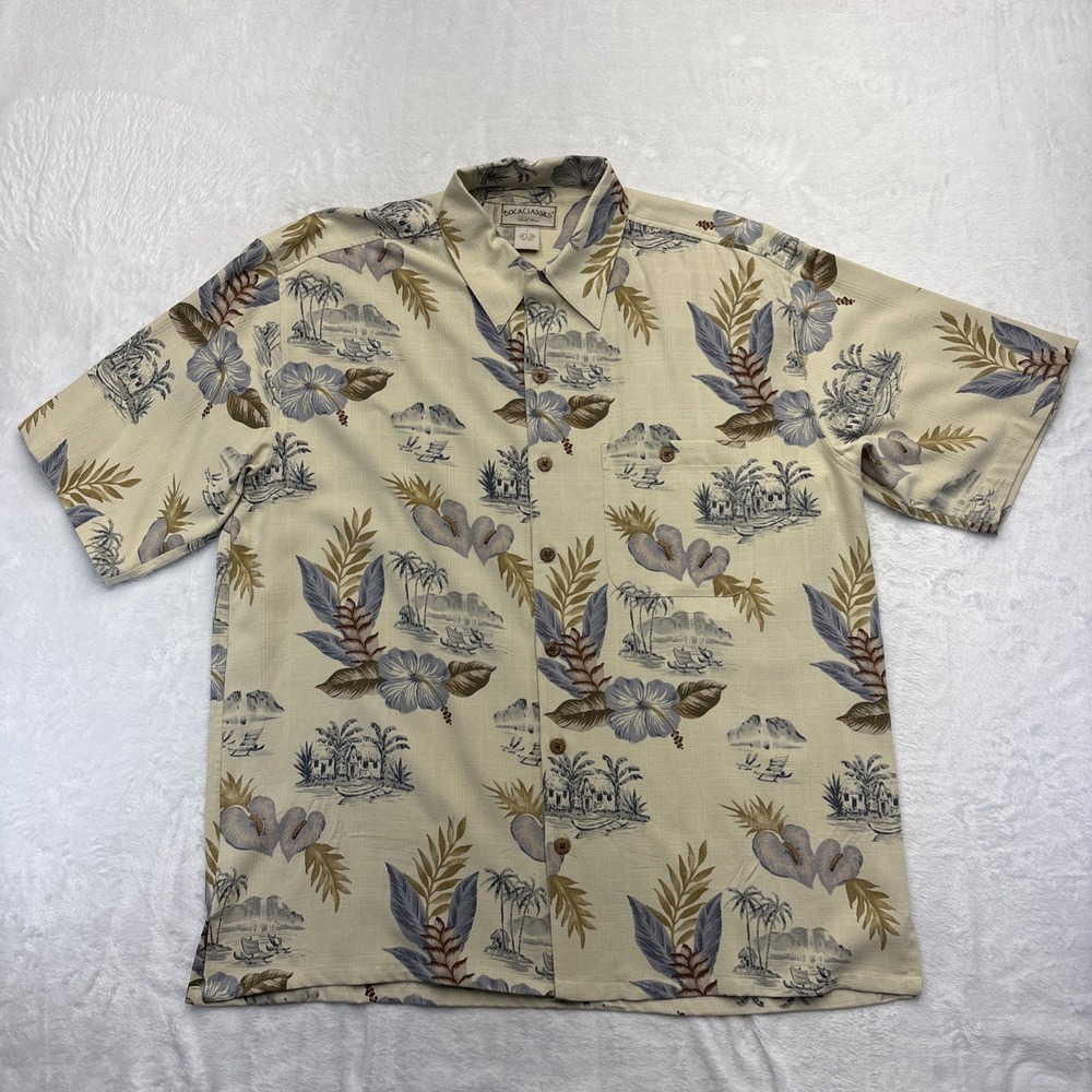 Boca Classics Island Wear Hawaiian Shirt Mens Large 100% Silk Tropical
